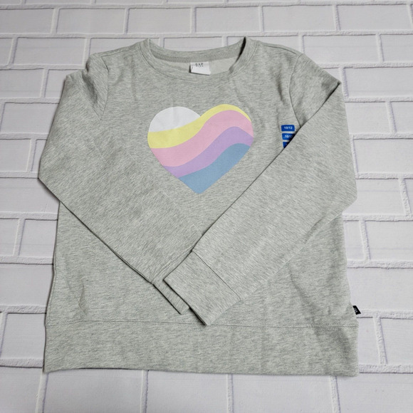 Gap Terry Lined Long Sleeve Graphic Print Pullover Sweatshirt Gray Girl's Size L - Picture 1 of 5